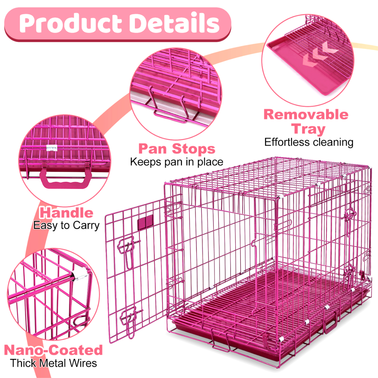 24-42" Collapsible Pink Dog Crate RED24-42 - Tampa Home & Garden Store