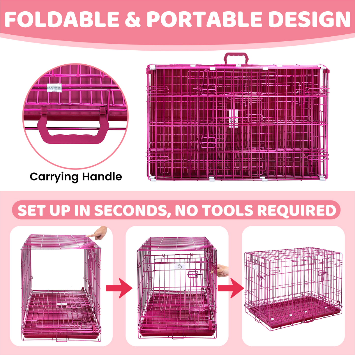 24-42" Collapsible Pink Dog Crate RED24-42 - Tampa Home & Garden Store