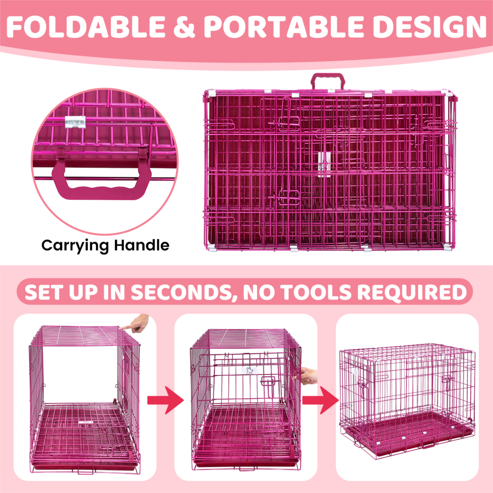 24-42" Collapsible Pink Dog Crate RED24-42 - Tampa Home & Garden Store