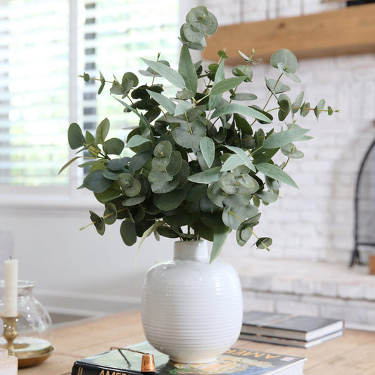 24” Artificial Eucalyptus Leaves Arrangement with Ceramic Planter - Tampa Home & Garden Store