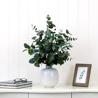 24” Artificial Eucalyptus Leaves Arrangement with Ceramic Planter - Tampa Home & Garden Store