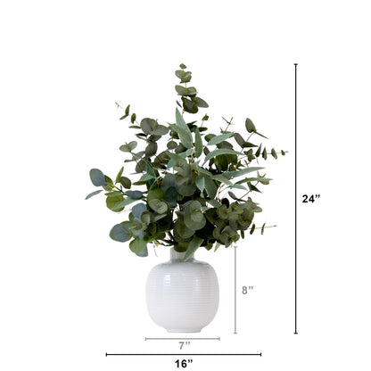 24” Artificial Eucalyptus Leaves Arrangement with Ceramic Planter - Tampa Home & Garden Store