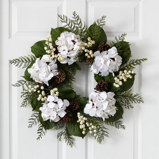24” Artificial Hydrangea & Berry Gold Trimmed Wreath - Tampa Home & Garden Store