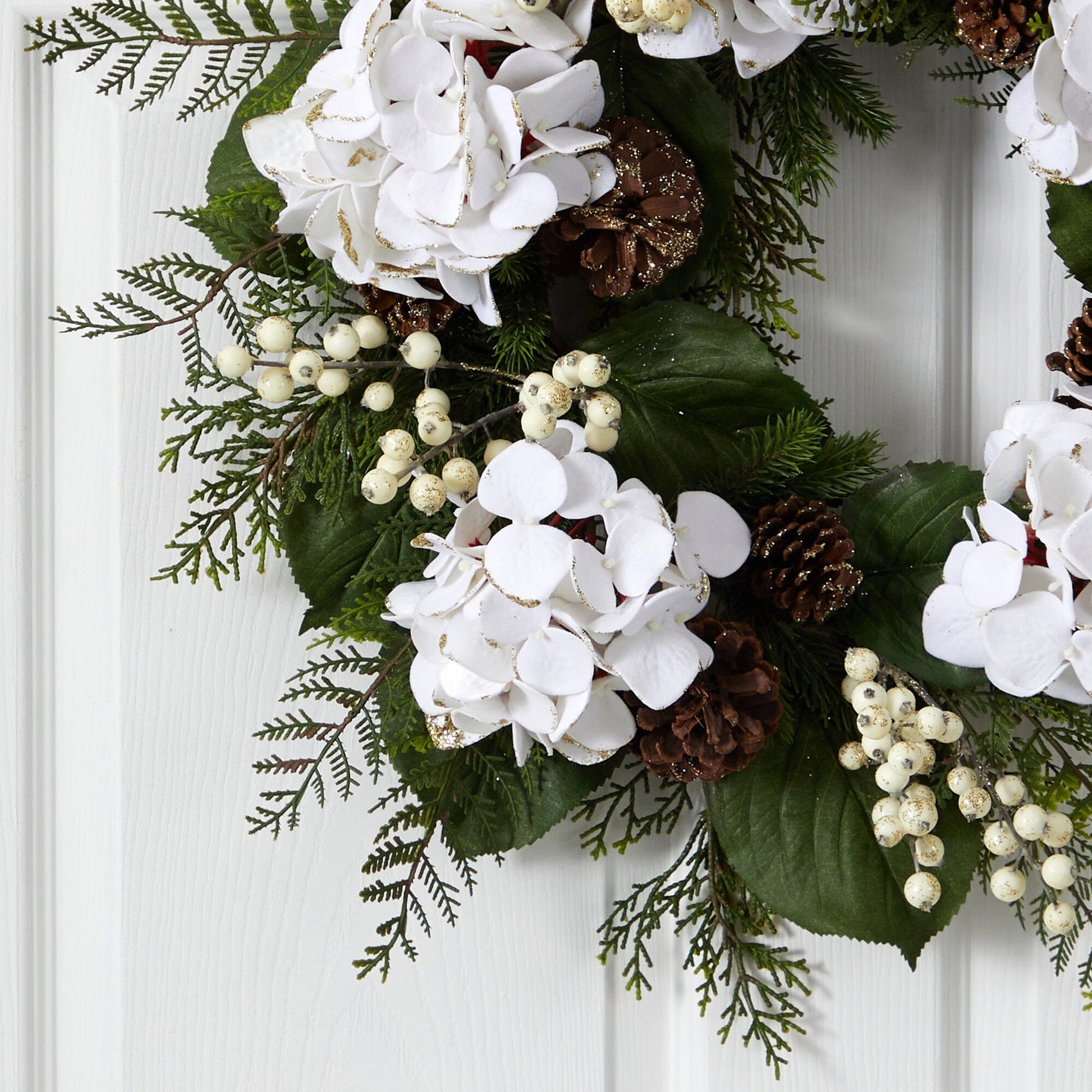 24” Artificial Hydrangea & Berry Gold Trimmed Wreath - Tampa Home & Garden Store
