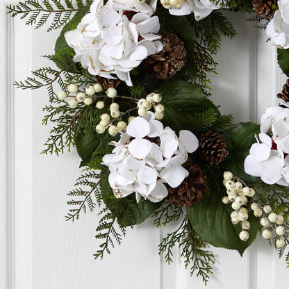 24” Artificial Hydrangea & Berry Gold Trimmed Wreath - Tampa Home & Garden Store