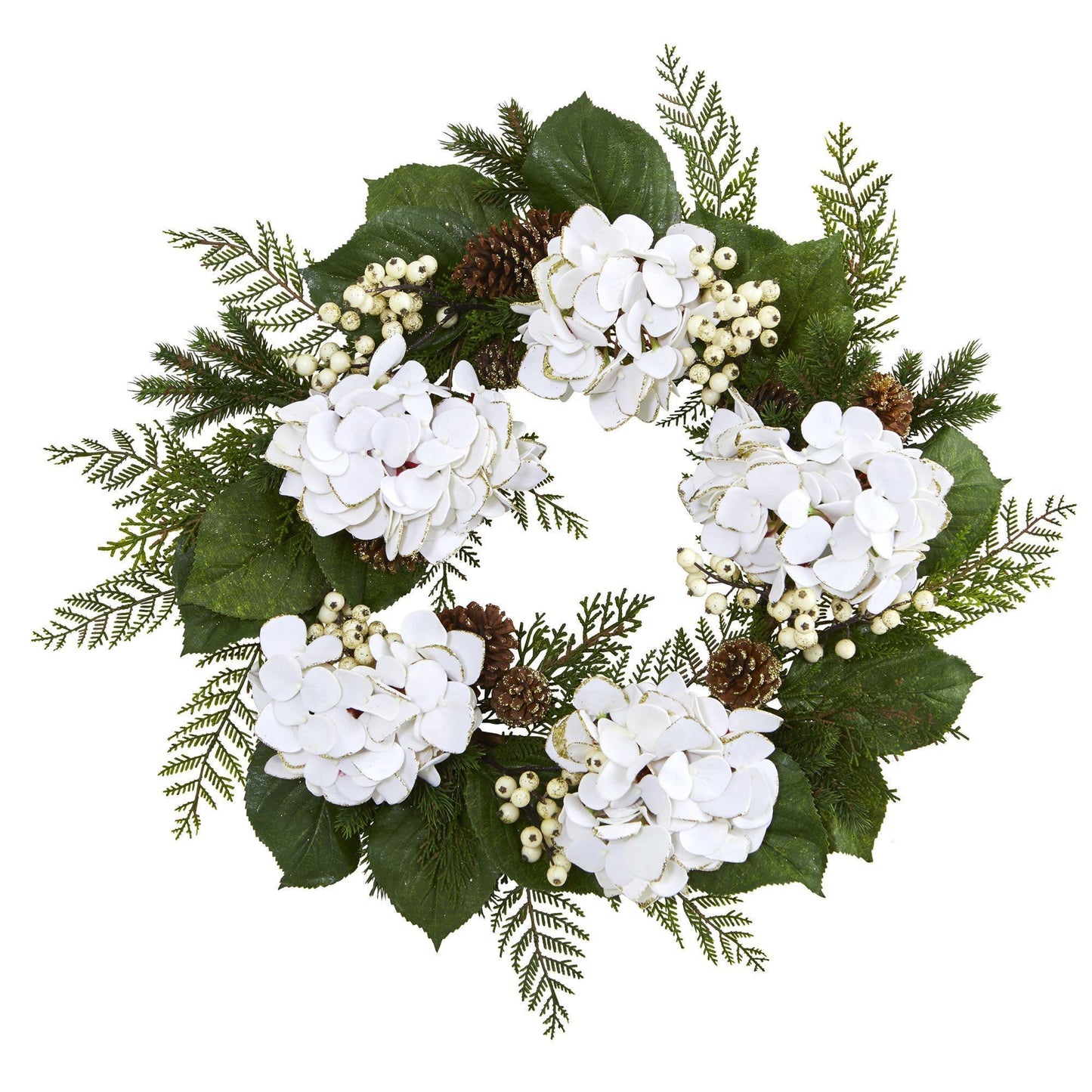 24” Artificial Hydrangea & Berry Gold Trimmed Wreath - Tampa Home & Garden Store