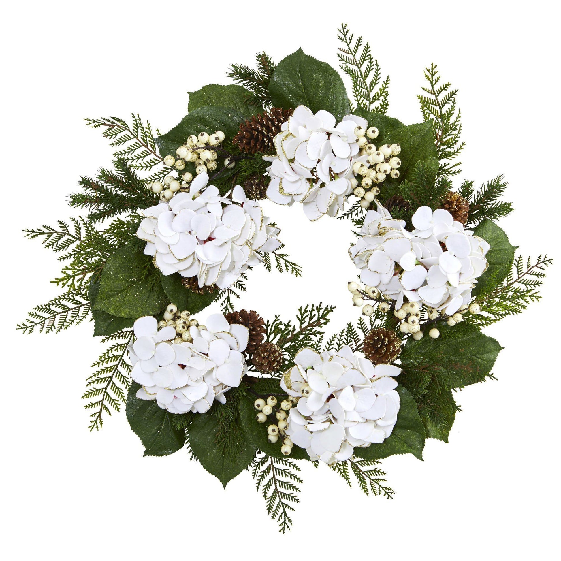 24” Artificial Hydrangea & Berry Gold Trimmed Wreath - Tampa Home & Garden Store