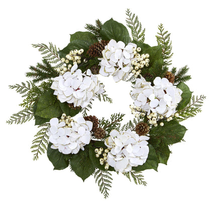 24” Artificial Hydrangea & Berry Gold Trimmed Wreath - Tampa Home & Garden Store