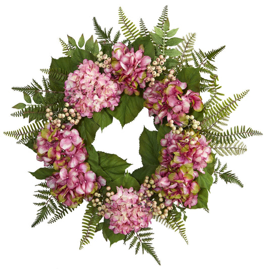 24” Artificial Hydrangea Berry Wreath - Tampa Home & Garden Store