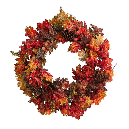 24” Autumn Maple, Berries and Pinecone Fall Artificial Wreath - Tampa Home & Garden Store