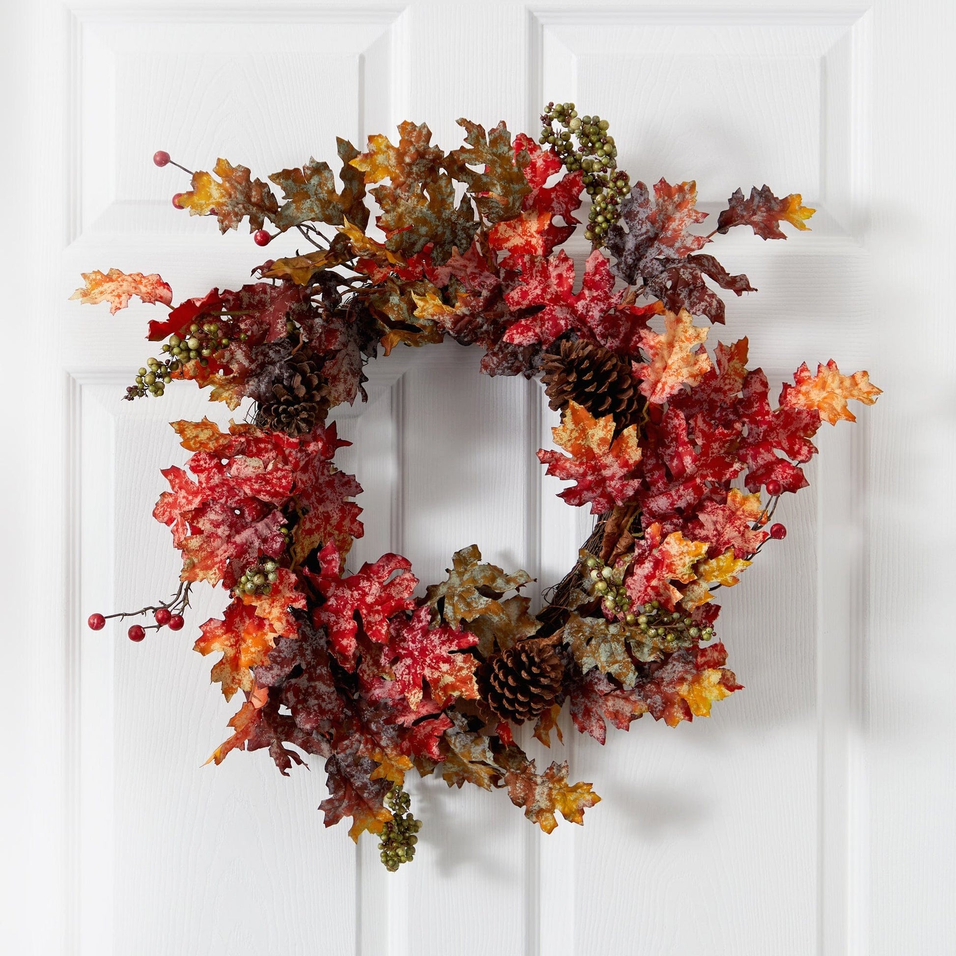 24” Autumn Maple, Berries and Pinecone Fall Artificial Wreath - Tampa Home & Garden Store