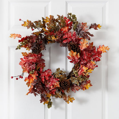 24” Autumn Maple, Berries and Pinecone Fall Artificial Wreath - Tampa Home & Garden Store