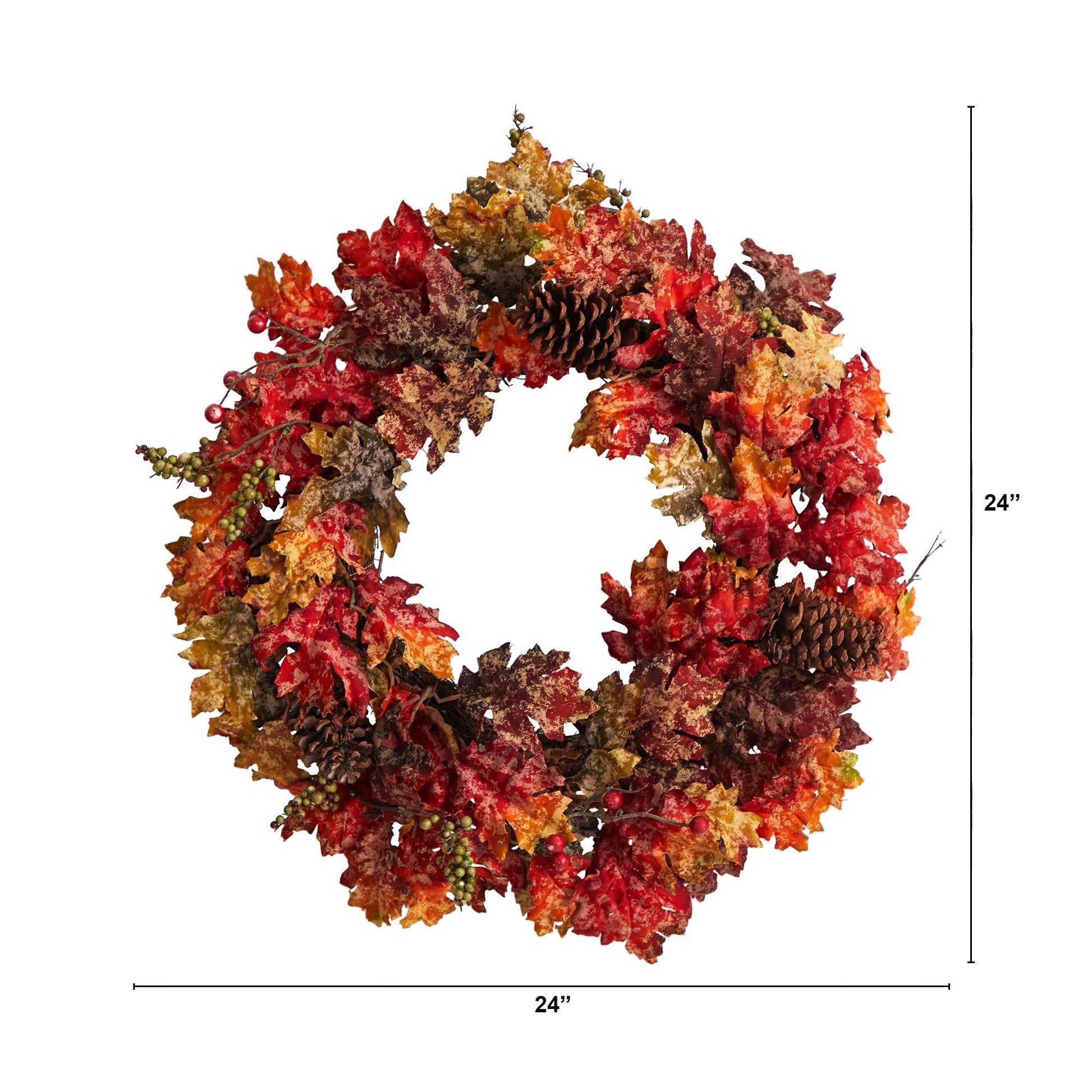 24” Autumn Maple, Berries and Pinecone Fall Artificial Wreath - Tampa Home & Garden Store