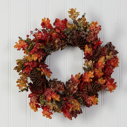 24” Autumn Maple, Berries and Pinecone Fall Artificial Wreath - Tampa Home & Garden Store