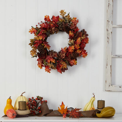 24” Autumn Maple, Berries and Pinecone Fall Artificial Wreath - Tampa Home & Garden Store