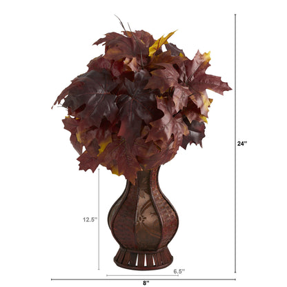 24” Autumn Maple Leaf Artificial Plant in Decorative Planter - Tampa Home & Garden Store