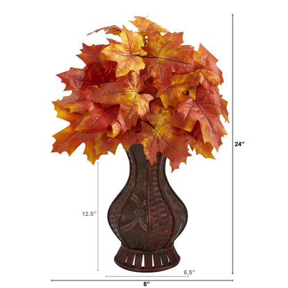 24” Autumn Maple Leaf Artificial Plant in Decorative Planter - Tampa Home & Garden Store
