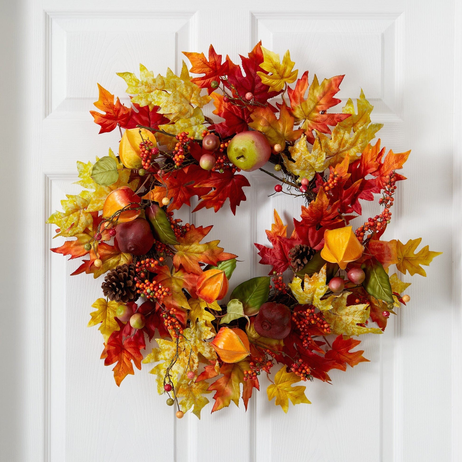 24” Autumn Maple Leaf and Berries Fall Artificial Wreath - Tampa Home & Garden Store