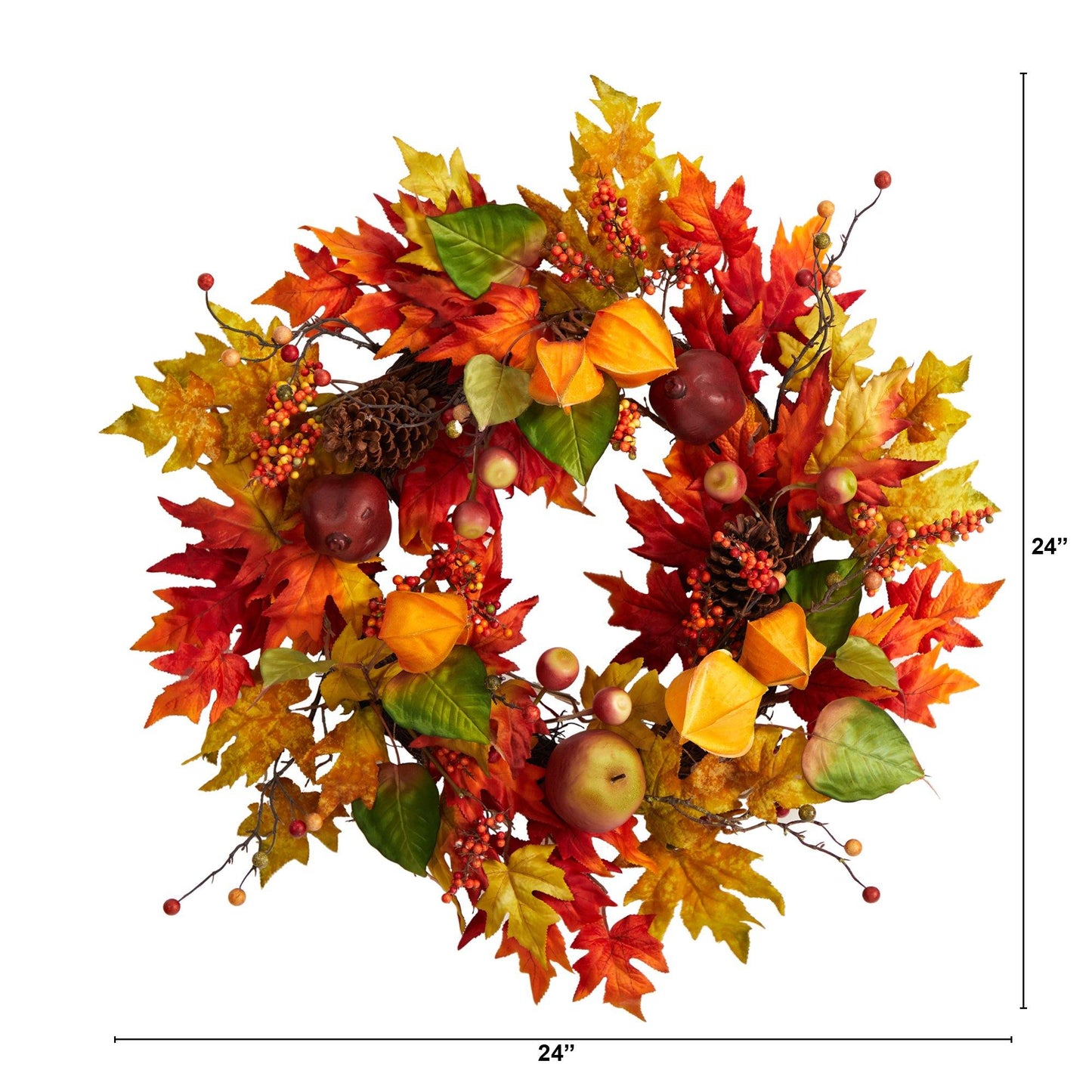 24” Autumn Maple Leaf and Berries Fall Artificial Wreath - Tampa Home & Garden Store