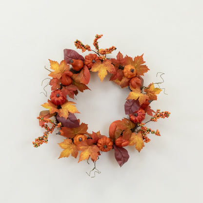 24” Autumn Maple Leaves, Pumpkin, Pinecone and Berries Artificial Fall Wreath - Tampa Home & Garden Store