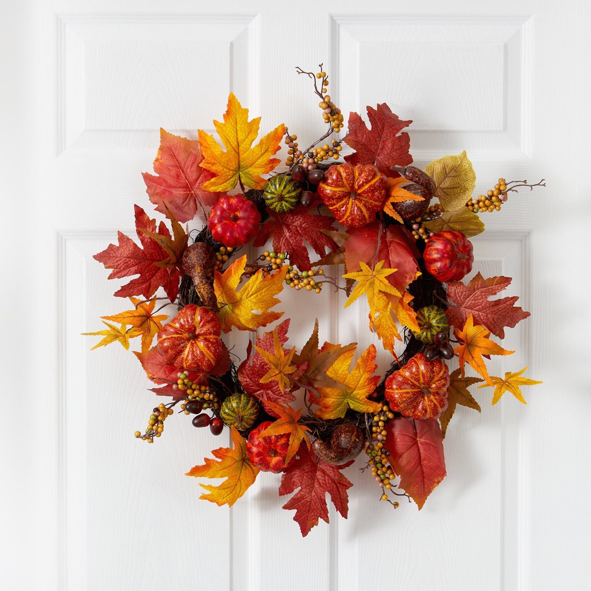 24” Autumn Pumpkin and Berries Artificial Fall Wreath - Tampa Home & Garden Store