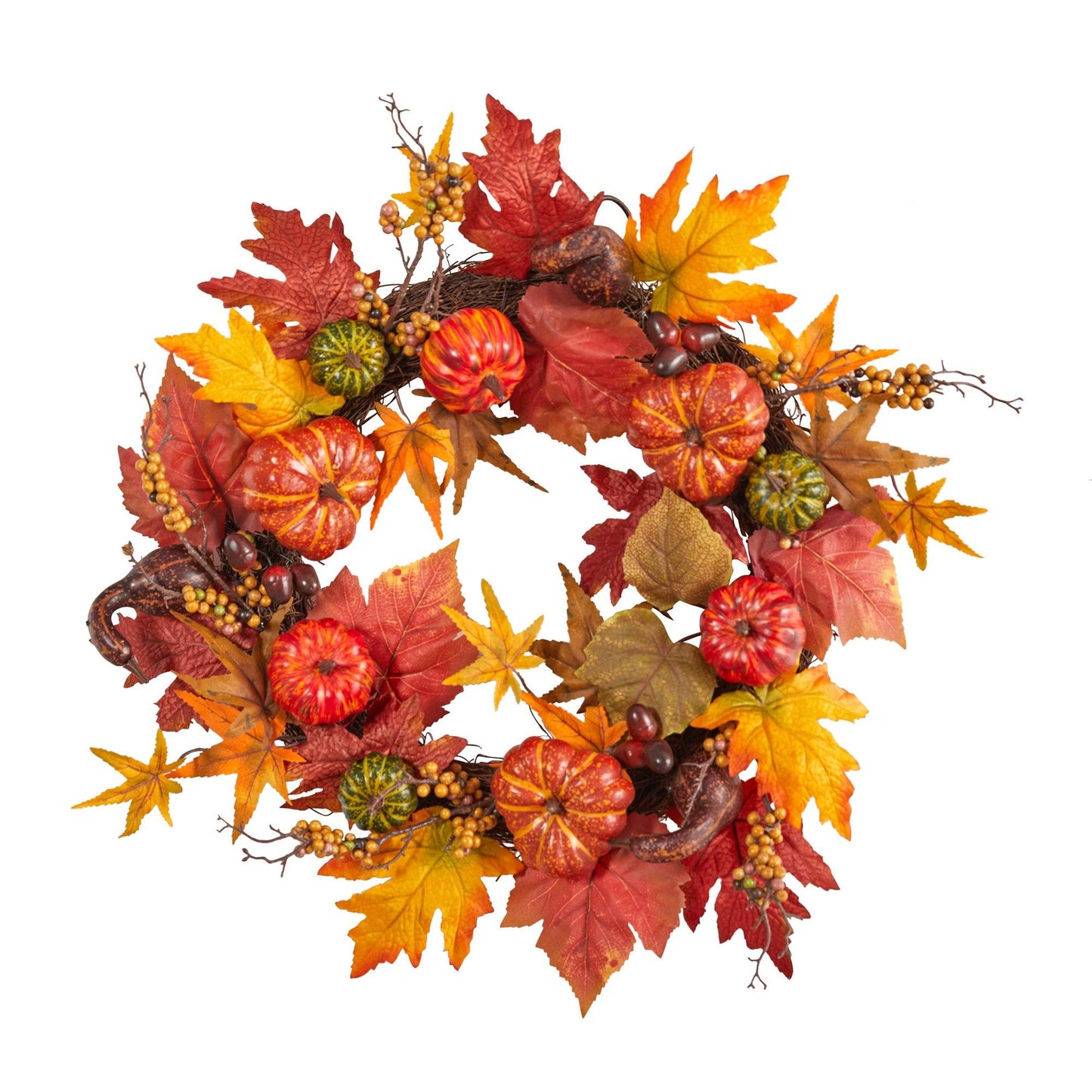 24” Autumn Pumpkin and Berries Artificial Fall Wreath - Tampa Home & Garden Store