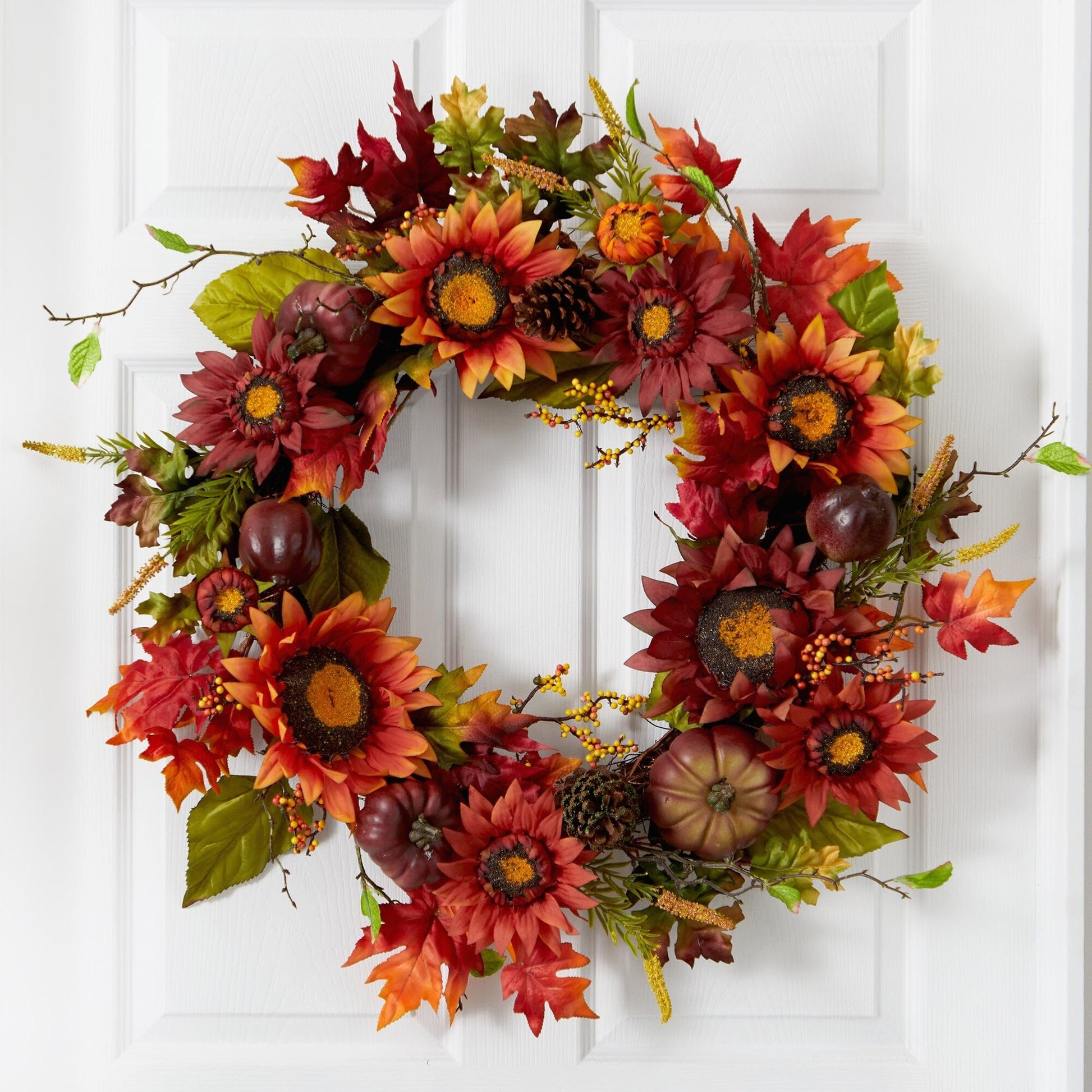 24” Autumn Sunflower, Pumpkin, Pinecone and Berries Fall Artificial Wreat - Tampa Home & Garden Store