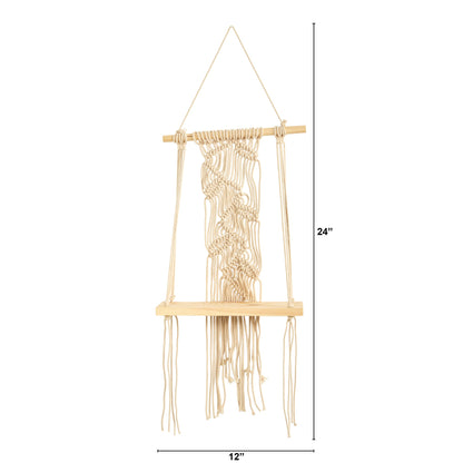 24” Boho Chic Wood Macrame Shelf - Tampa Home & Garden Store