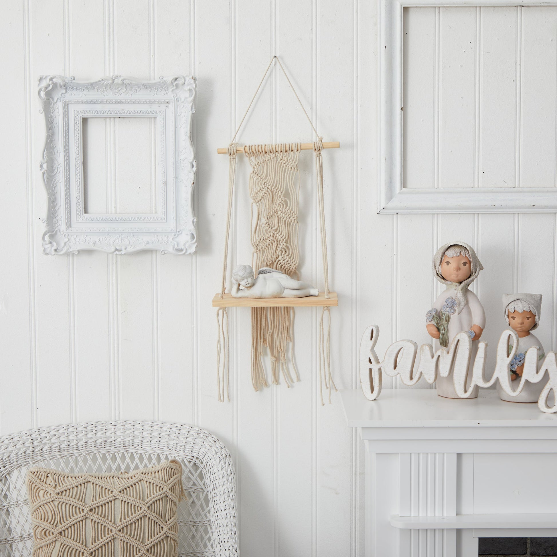 24” Boho Chic Wood Macrame Shelf - Tampa Home & Garden Store