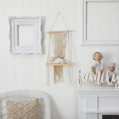 24” Boho Chic Wood Macrame Shelf - Tampa Home & Garden Store