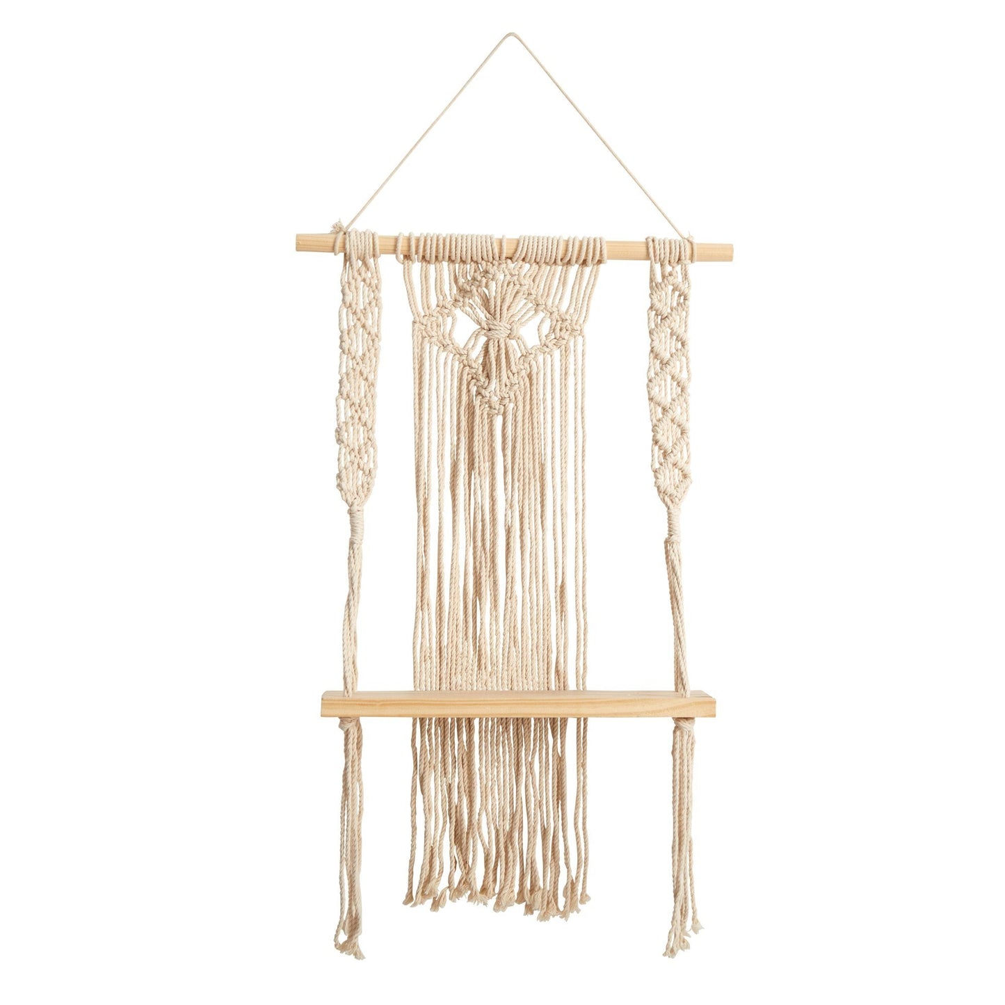 24" Boho Chic Wood Macrame Single Shelf Woven Diamond Wall Art Décor" - Tampa Home & Garden Store