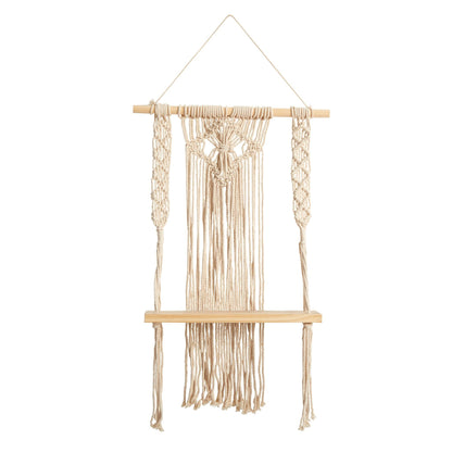 24" Boho Chic Wood Macrame Single Shelf Woven Diamond Wall Art Décor" - Tampa Home & Garden Store