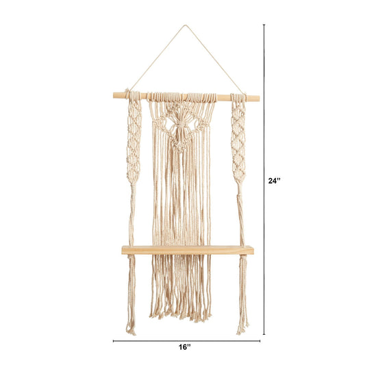 24" Boho Chic Wood Macrame Single Shelf Woven Diamond Wall Art Décor" - Tampa Home & Garden Store