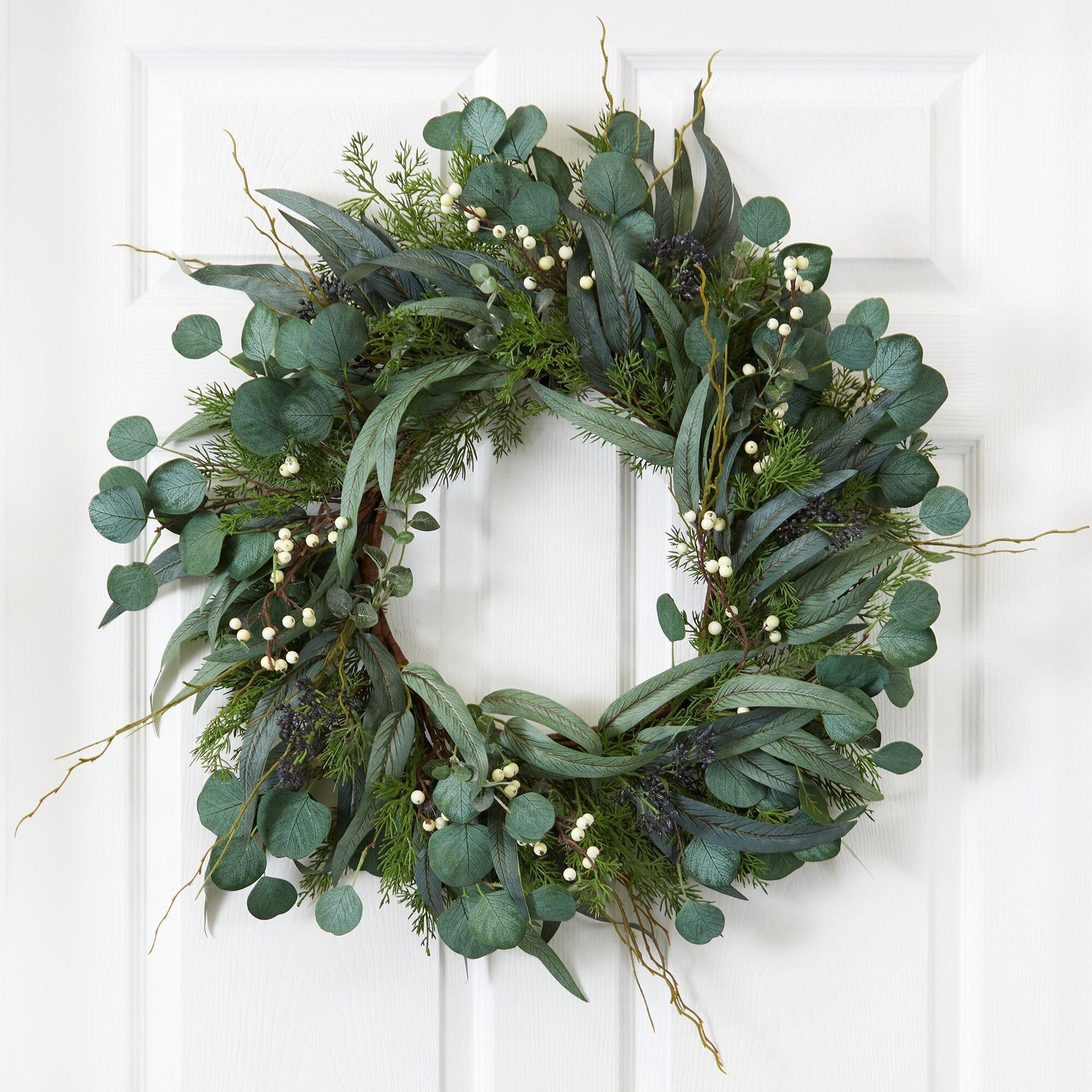 24” Eucalyptus and Mixed Greens Artificial Wreath - Tampa Home & Garden Store