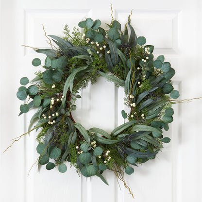 24” Eucalyptus and Mixed Greens Artificial Wreath - Tampa Home & Garden Store