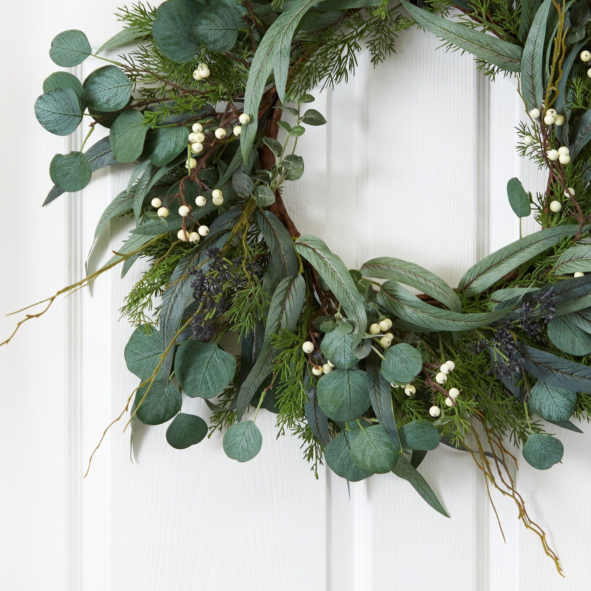 24” Eucalyptus and Mixed Greens Artificial Wreath - Tampa Home & Garden Store