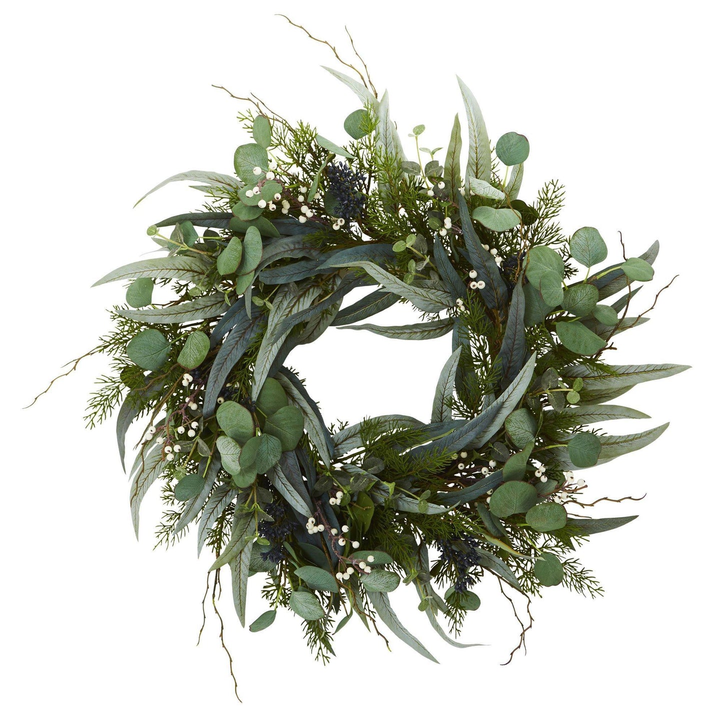 24” Eucalyptus and Mixed Greens Artificial Wreath - Tampa Home & Garden Store