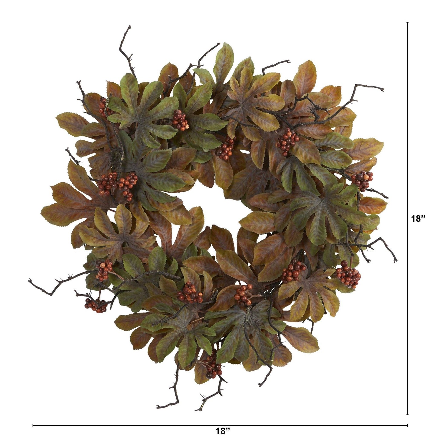 24” Fatsia with Berries Autumn Artificial Wreath - Tampa Home & Garden Store