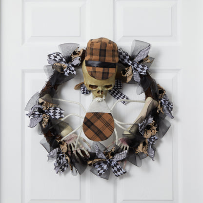 24” Halloween Skull in Plaid Mesh Wreath - Tampa Home & Garden Store