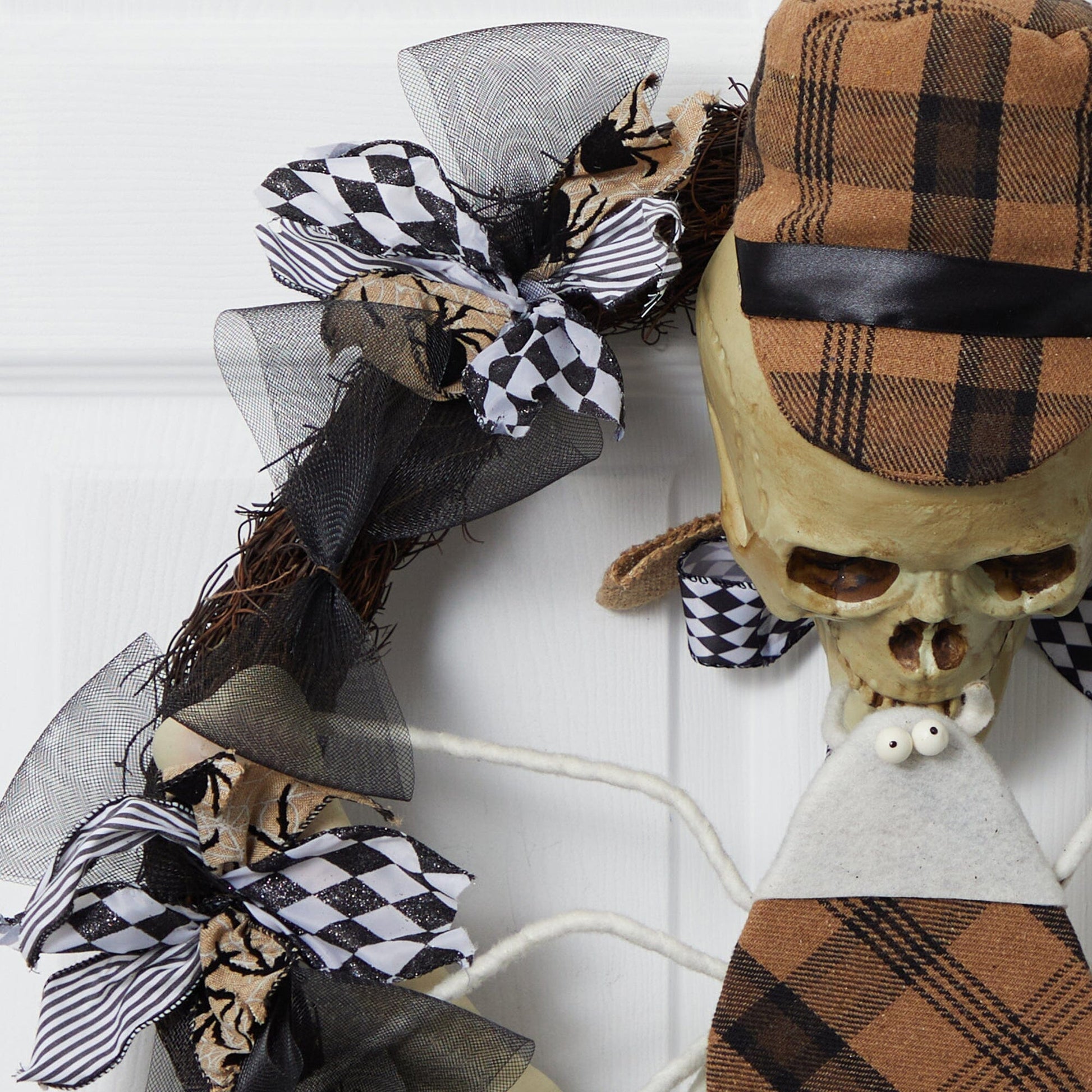 24” Halloween Skull in Plaid Mesh Wreath - Tampa Home & Garden Store
