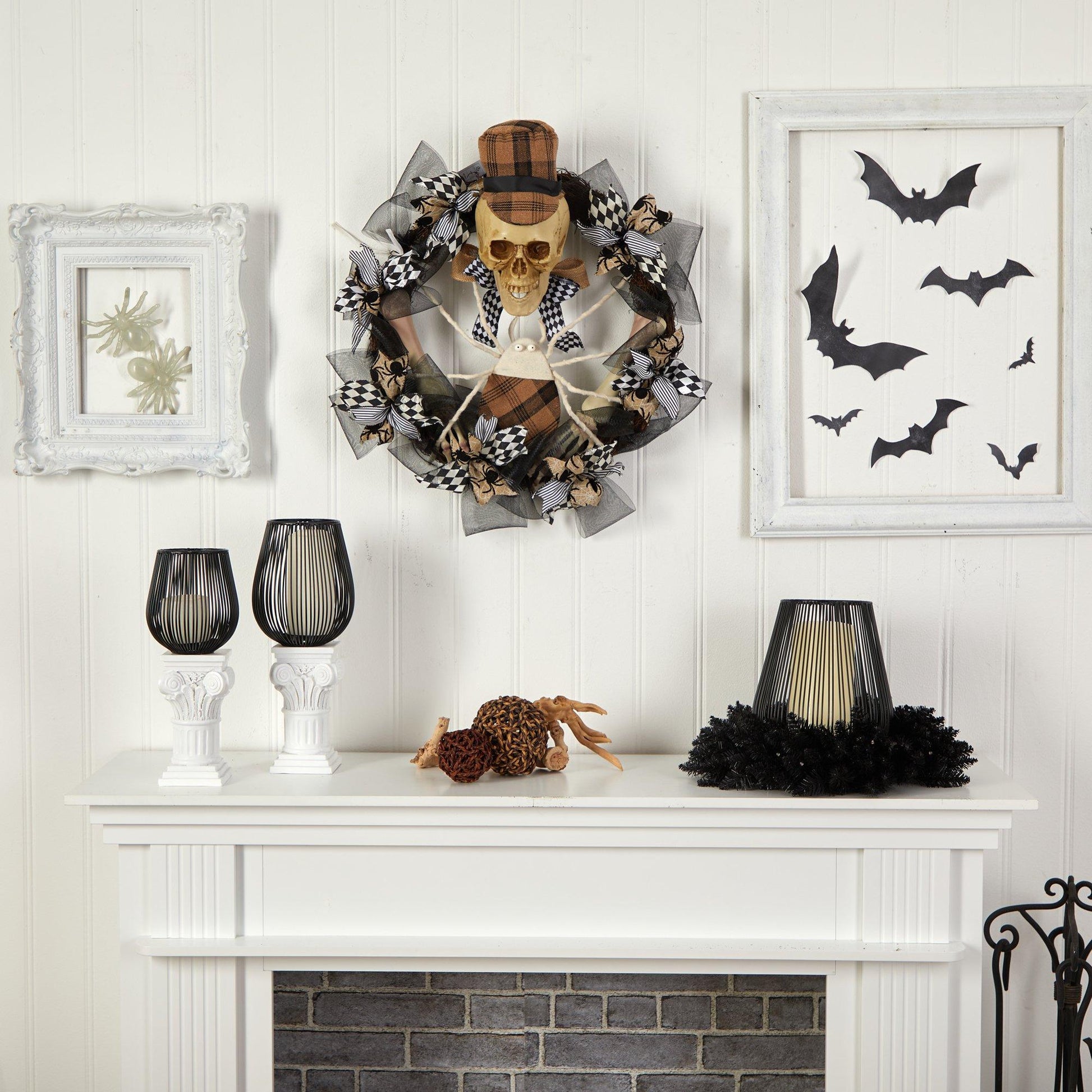 24” Halloween Skull in Plaid Mesh Wreath - Tampa Home & Garden Store