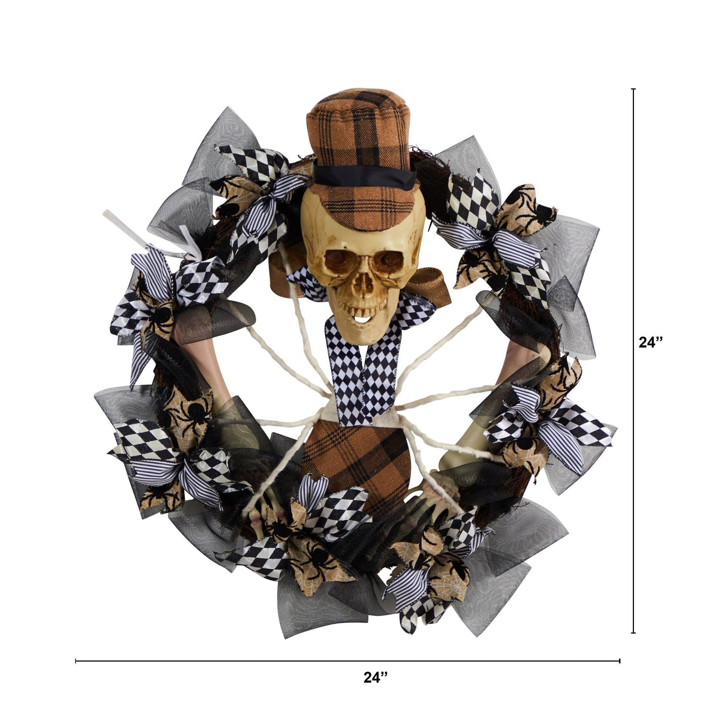 24” Halloween Skull in Plaid Mesh Wreath - Tampa Home & Garden Store