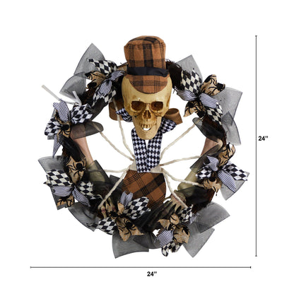 24” Halloween Skull in Plaid Mesh Wreath - Tampa Home & Garden Store