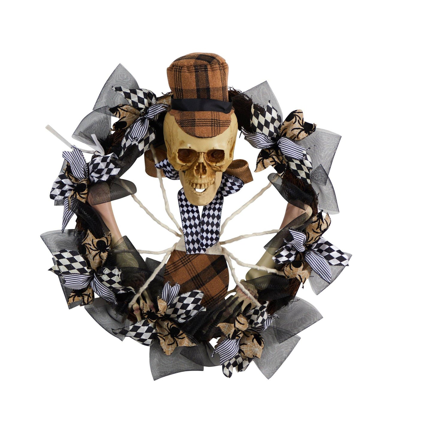 24” Halloween Skull in Plaid Mesh Wreath - Tampa Home & Garden Store