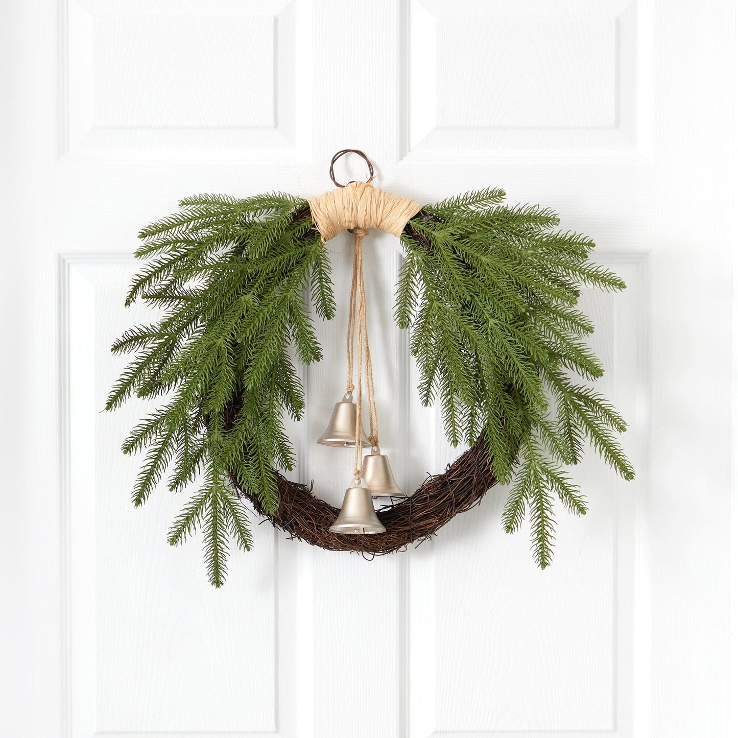 24” Holiday Christmas Pine and Bells Wreath - Tampa Home & Garden Store
