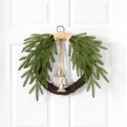 24” Holiday Christmas Pine and Bells Wreath - Tampa Home & Garden Store