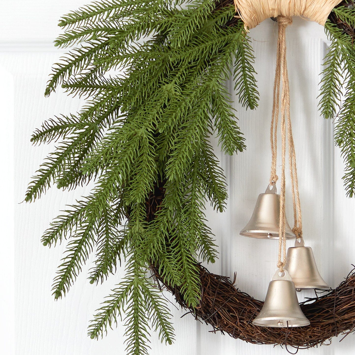 24” Holiday Christmas Pine and Bells Wreath - Tampa Home & Garden Store
