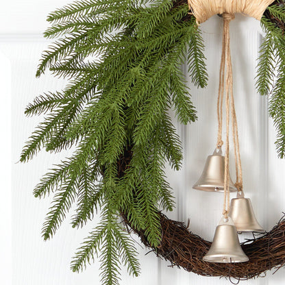 24” Holiday Christmas Pine and Bells Wreath - Tampa Home & Garden Store
