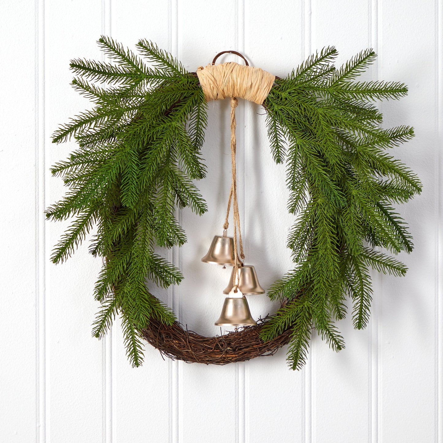 24” Holiday Christmas Pine and Bells Wreath - Tampa Home & Garden Store