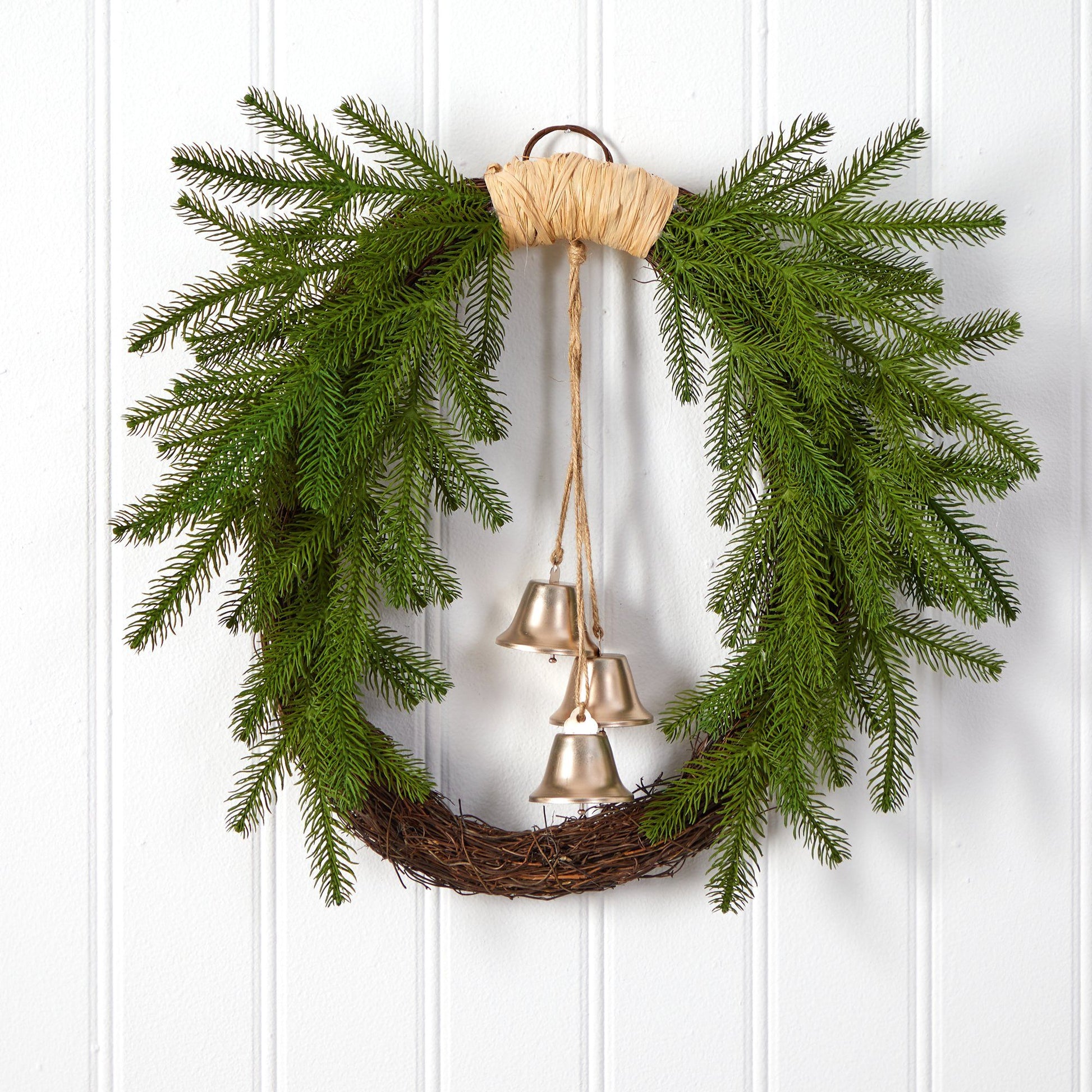 24” Holiday Christmas Pine and Bells Wreath - Tampa Home & Garden Store